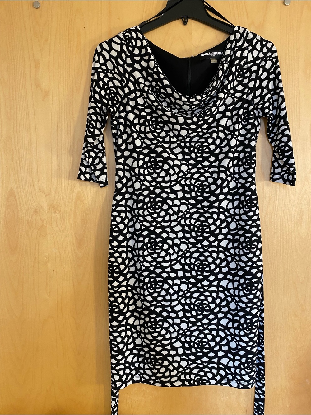 Karl Lagerfeld Black and White Floral-Pattern Cowl Neck Midi Dress